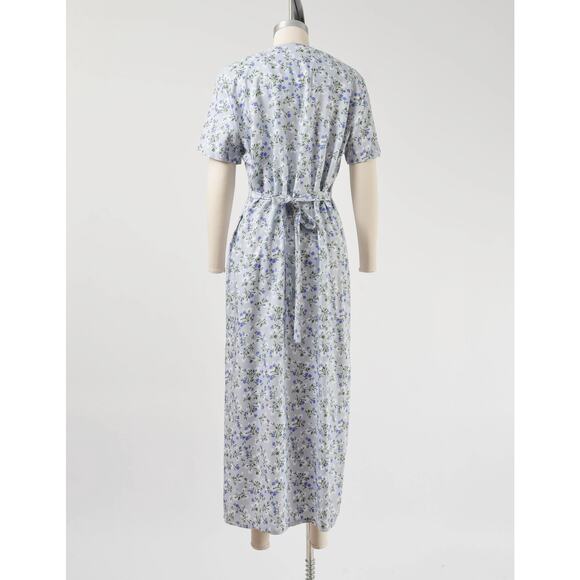 Vintage 90s Light Blue Floral Maxi Dress Lace Collared Long Cottagecore Dress M - Picture 6 of 9